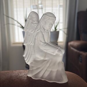 Frosted Glass Angel Figurine - White Decorative Sculpture